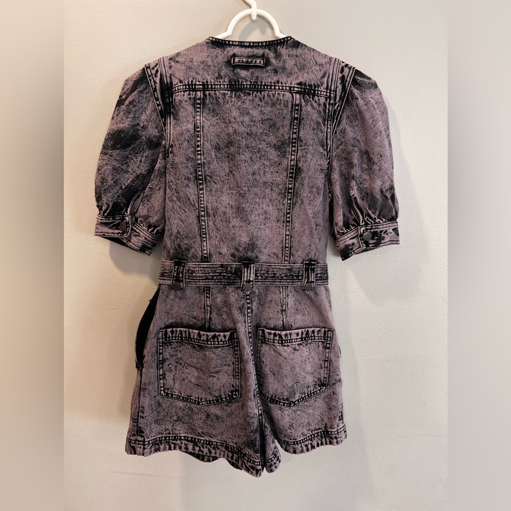 Ulla Johnson Purple Carmine Acid Denim Romper In Lilac Puff Sleeve Size 6 - Picture 6 of 7